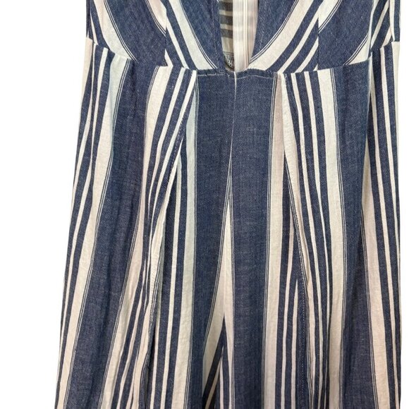 Coco + Jaimeson Linen Blend Tie Striped Blue Open Leg Jumpsuit Size Medium - Picture 6 of 13